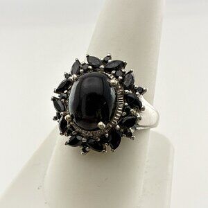 Chuck Clemency Sterling Silver Ring Black Gemstone Cabochon STS 9 QVC Spinel